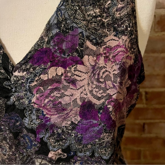 Y2K Purple Floral Paisley Sheer and Lace Sleeveless Top/Tank -Size M -TP17 - Picture 4 of 9